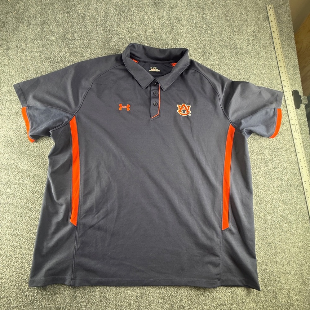 Under Armour Auburn Tigers Heatgear Polo Shirt Mens XXL Navy Blue Orange NCAA